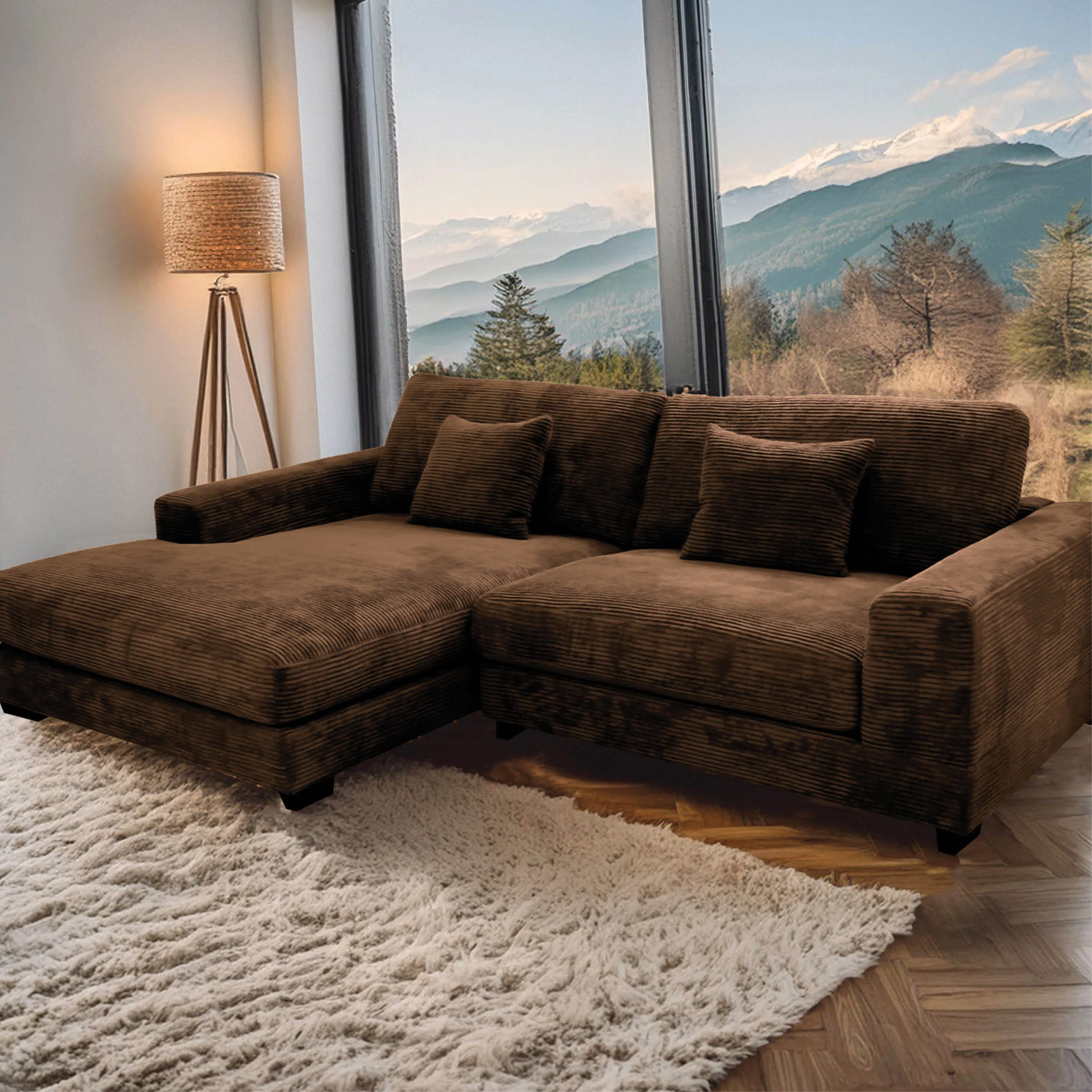 Goodnight Brown 2 piece reversible sofa-chaise - Image 3