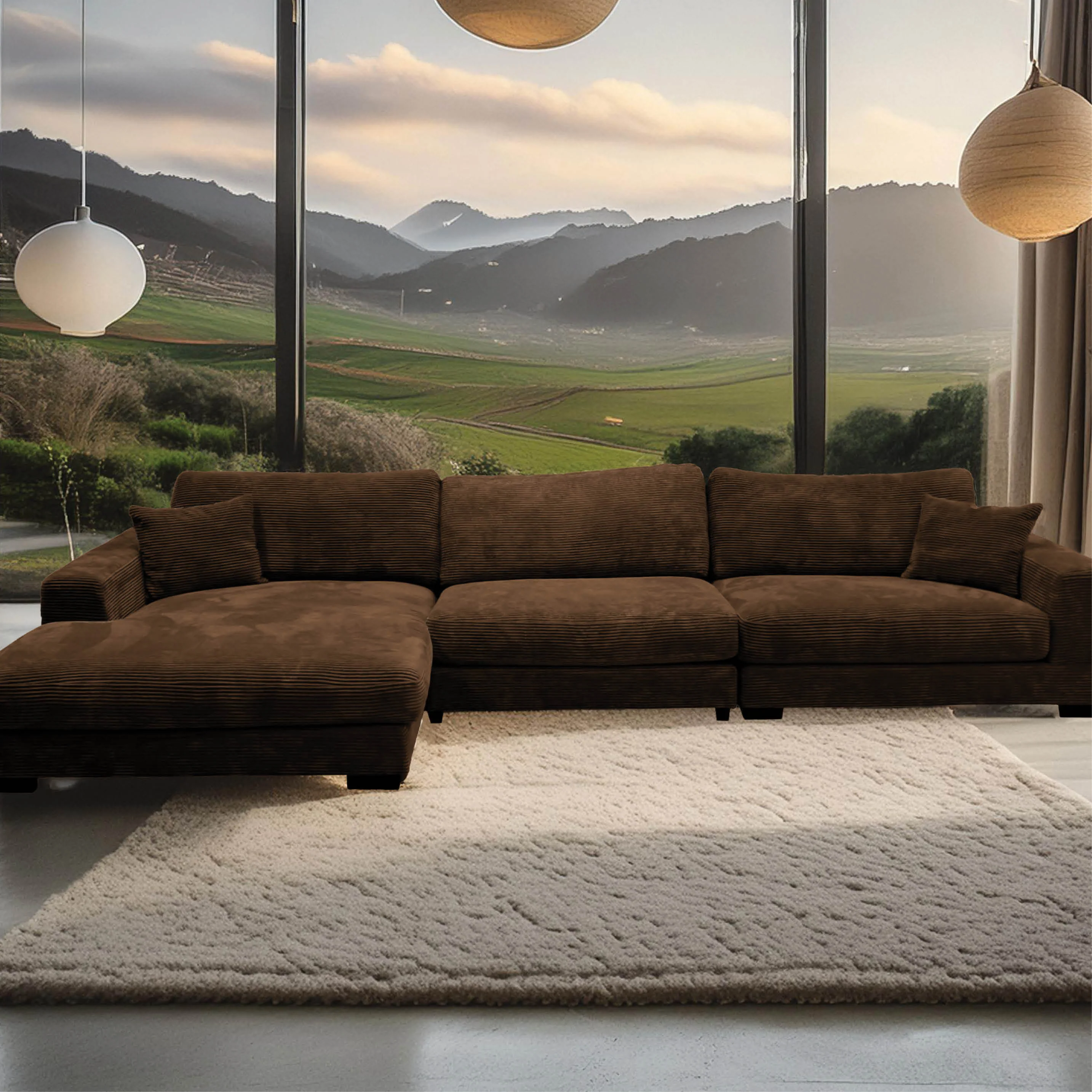 Goodnight Brown 3 piece reversible sofa-chaise - Image 3