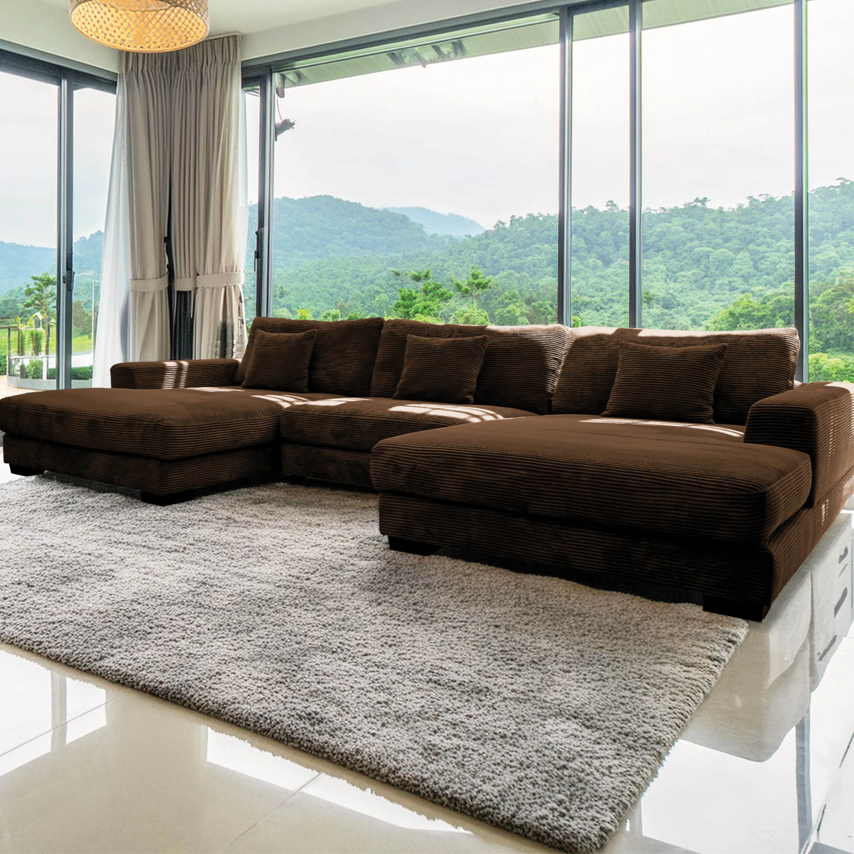 Goodnight Brown 3 piece U sofa-chaise - Image 3