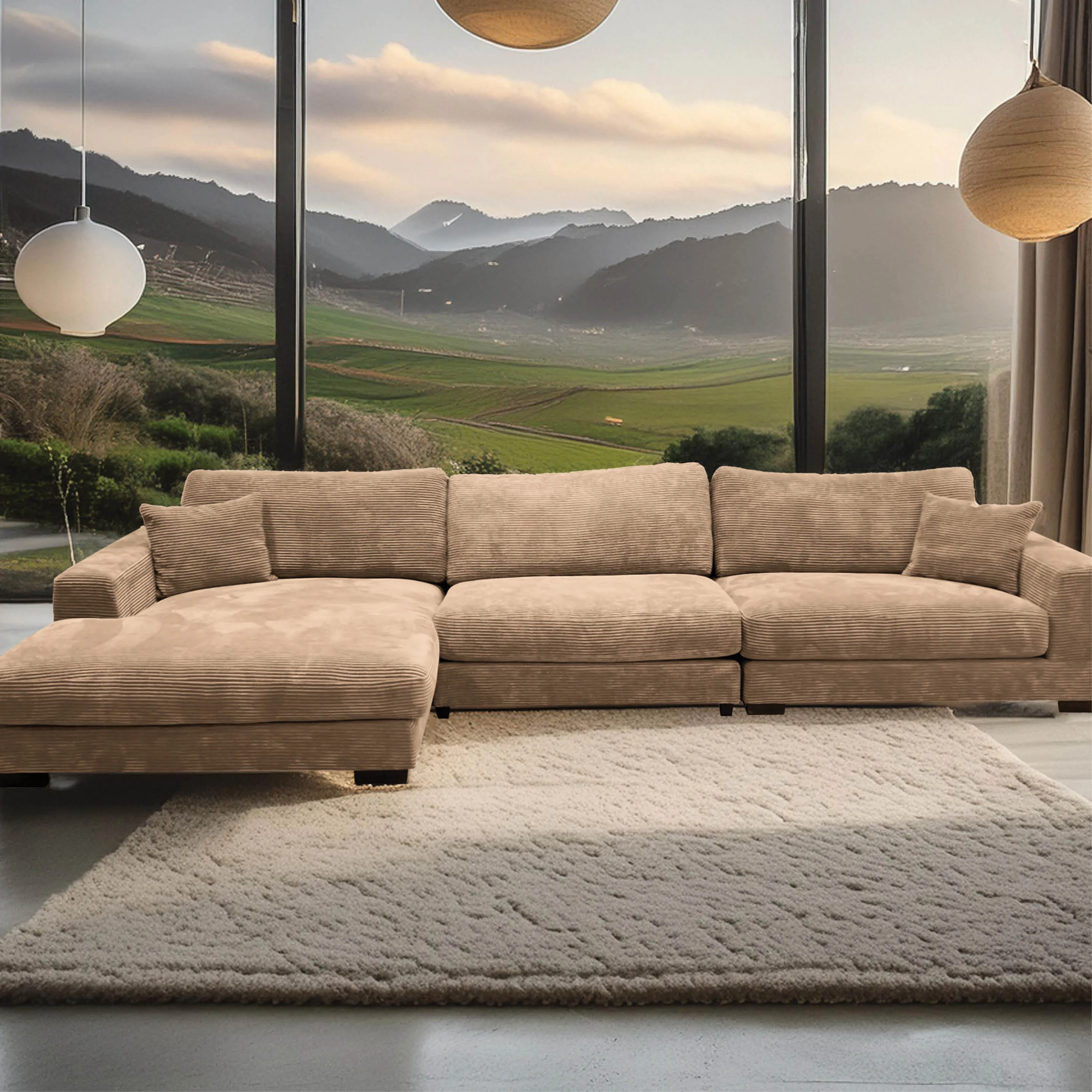 Goodnight Tan 3 piece reversible sofa-chaise - Image 3