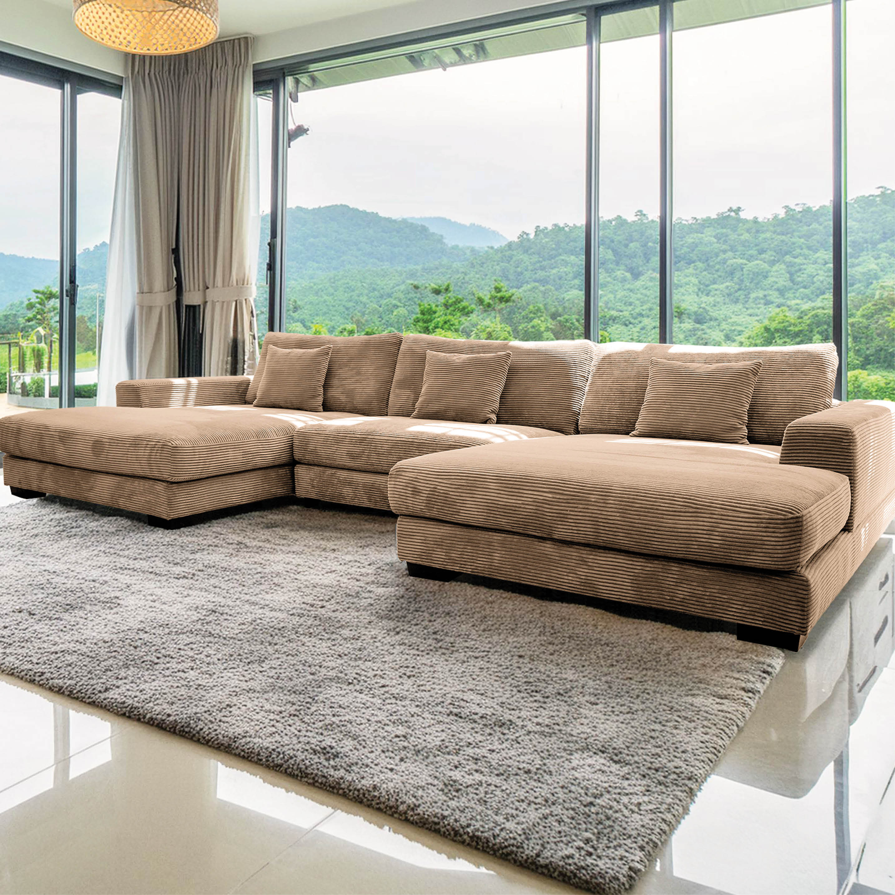 Goodnight Tan 3 piece U sofa-chaise - Image 3