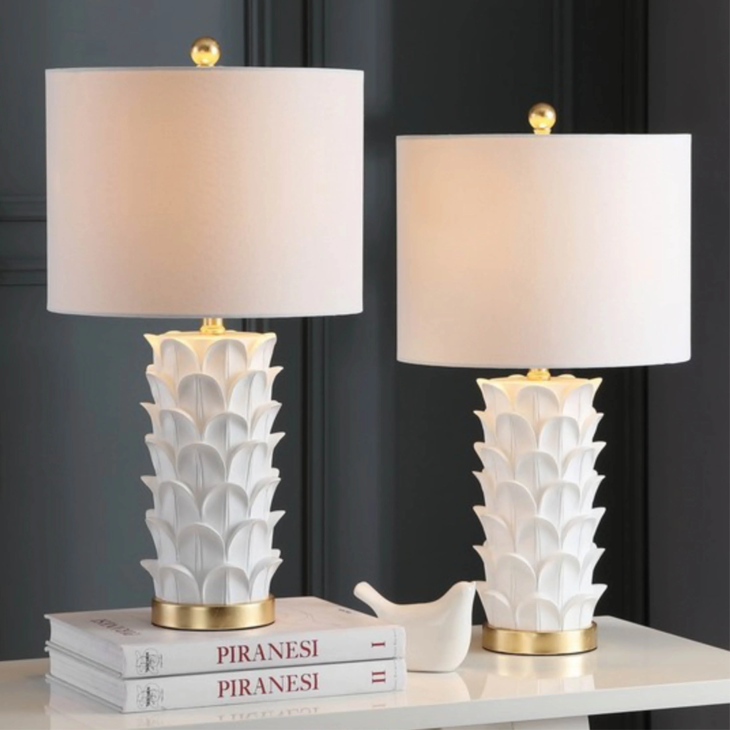 White leaves set of 2 table lamps - Image 3